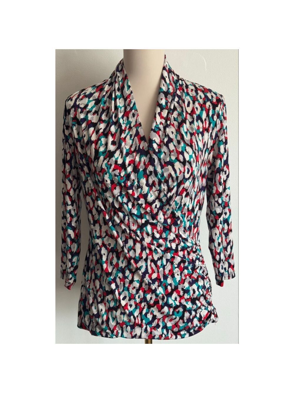 Women's CHAUS new york Blouse M White Red Leopard Print